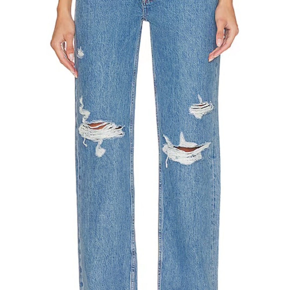 NWT Anine Bing Gio High Rise Oversized Relaxed Jeans 29 Destructed Blue Bayou - Picture 6 of 6